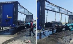 Seyir halindeki tır dorsesinde yangın