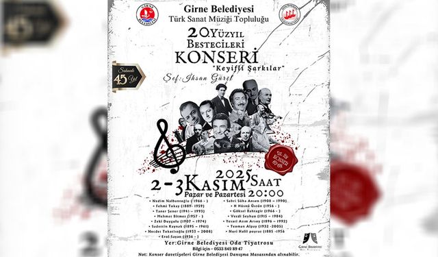 Girne Belediyesi TSM Topluluğu, '20. Yüzyıl Bestecileri Konseri' verecek