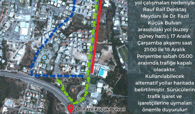 Girne'de Ecevit Caddesi bu akşam kısmı olarak trafiğe kapatılacak