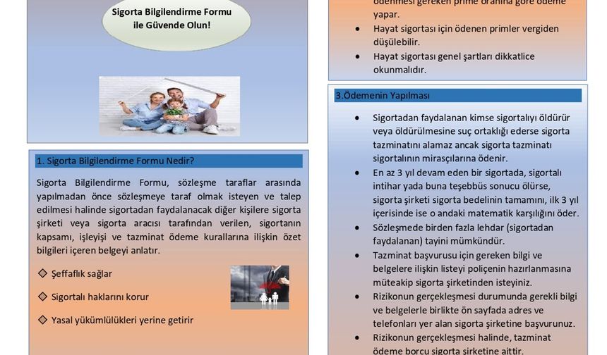 "Hayat Dışı Sigortası ve Hayat Sigortası Bilgilendirme Formları"na yönelik tanıtım broşürü hazırlandı