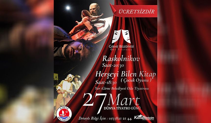 Girne Belediyesi Oda Tiyatrosu, 27 Mart Dünya Tiyatro Günü'nde iki oyun sahneleyecek