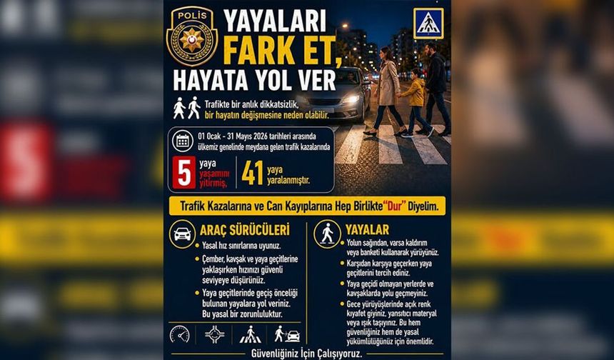 Polisten 'Trafikte yayaları fark et, hayata yol ver' çağrısı: